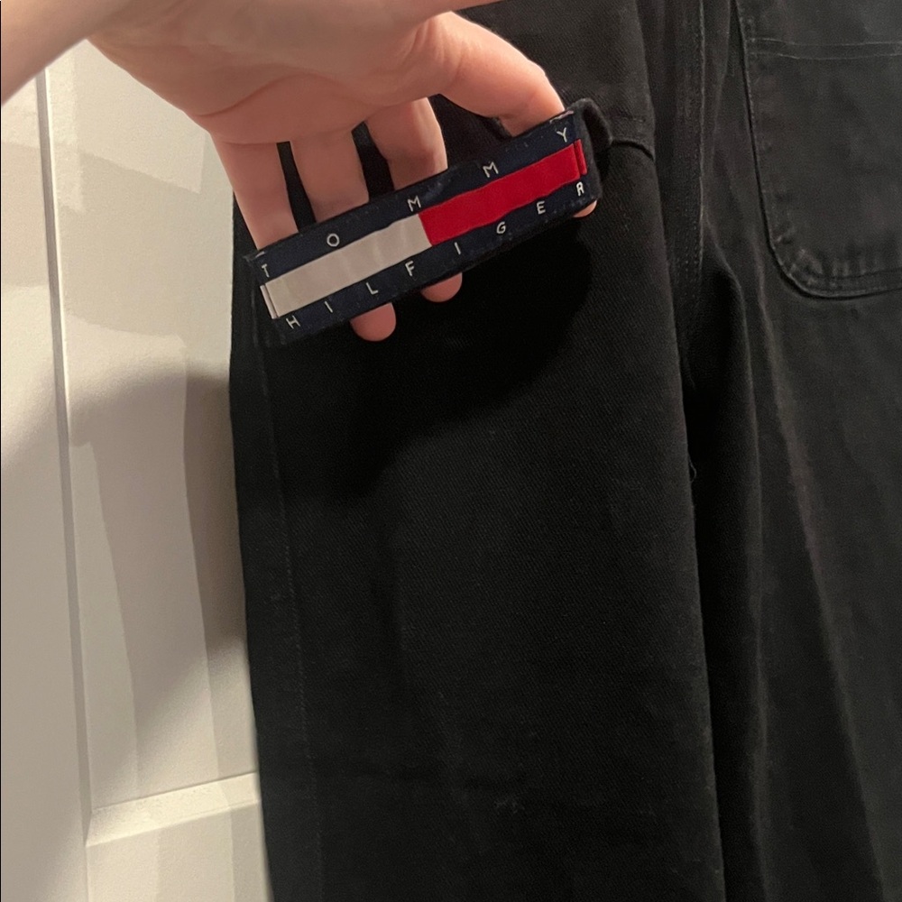 90s Y2K Tommy Hilfiger Black Carpenter Jeans Wide Leg Grunge 36/30 36 30 - Picture 14 of 16